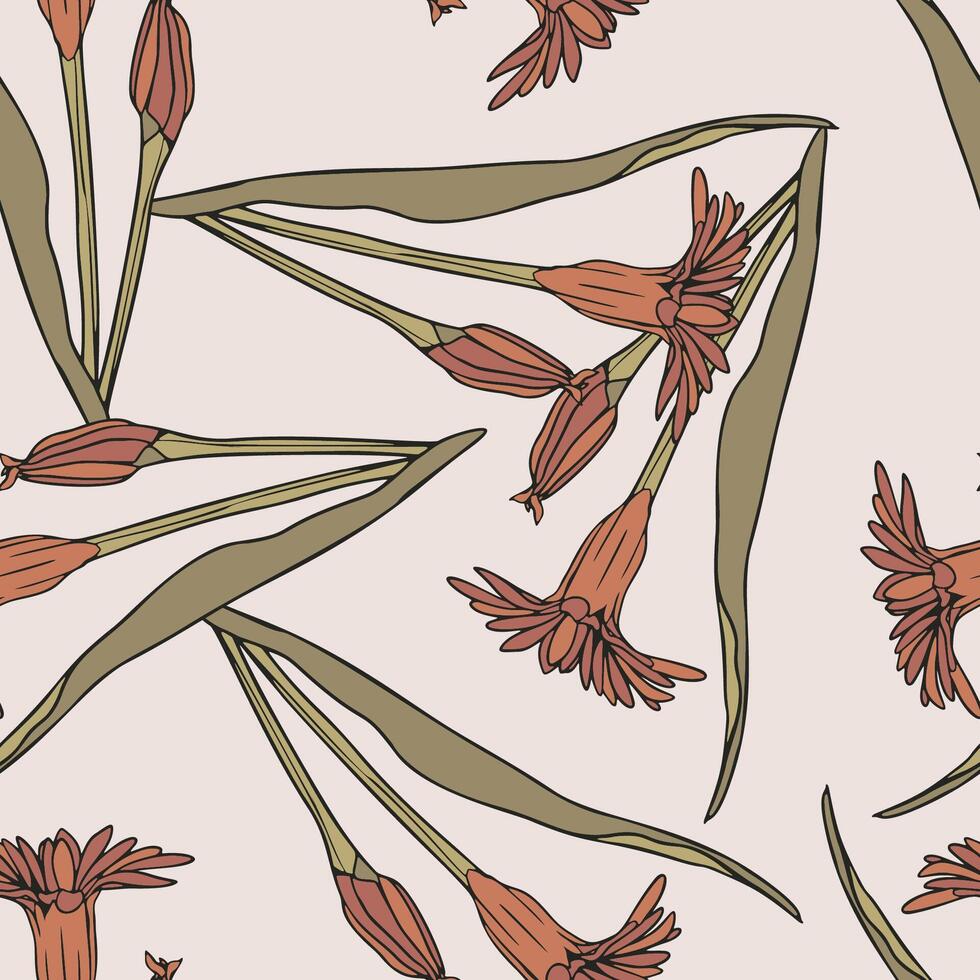 Jahrgang Blumen- skizzieren Hand gezeichnet Blume nahtlos Muster vektor
