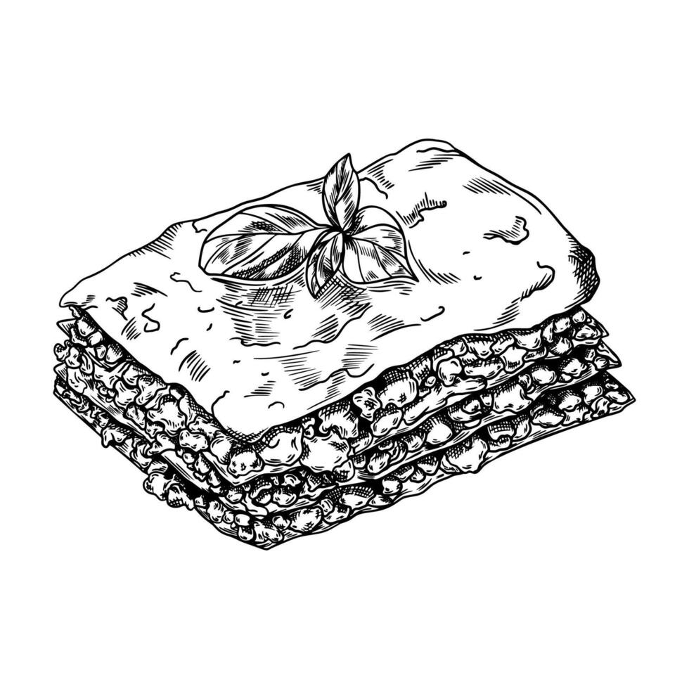 lasagne hand dragen skiss mat illustration vektor
