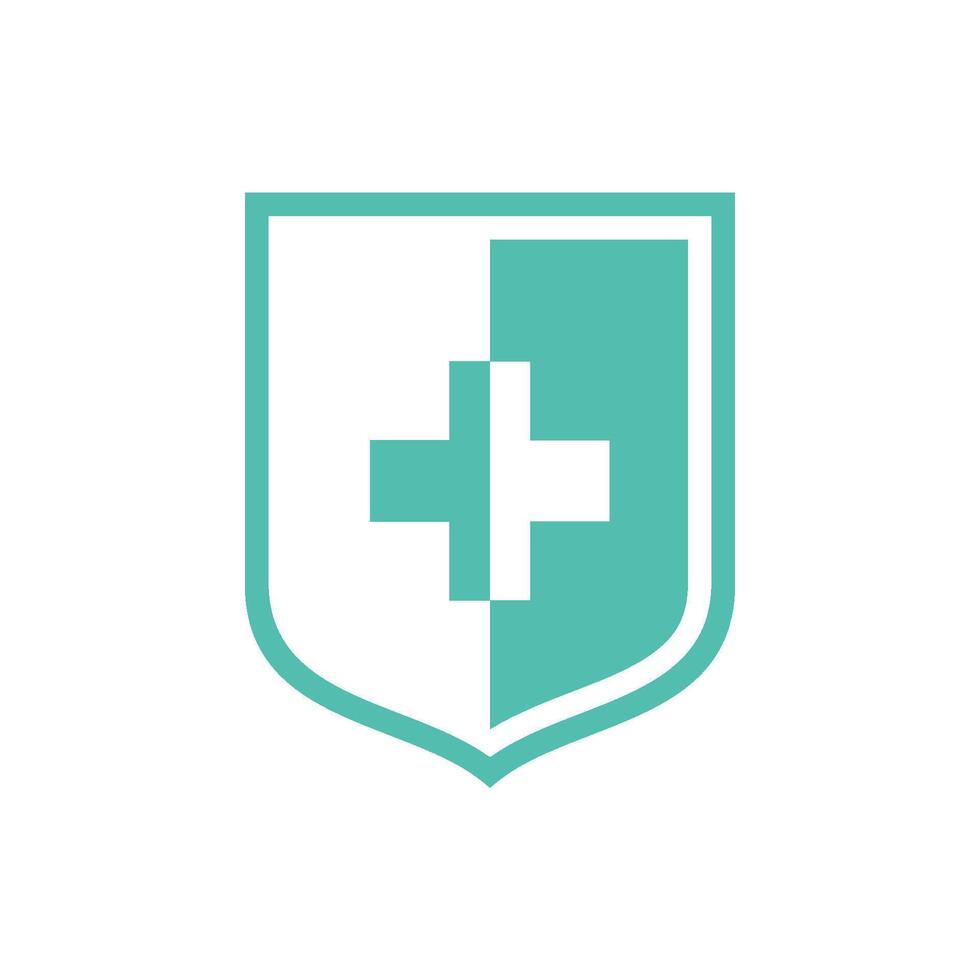 enkel korsa sjukvård skydda ikon logotyp mall vektor