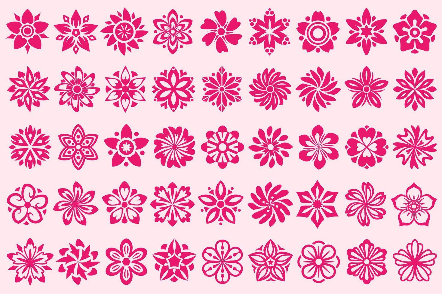 abstrakt Rosa Blumen Satz. dekorativ Blumen- Design Elemente Sammlung. Rosa eben Blumen- Köpfe zum Ihre Design Projekte. vektor