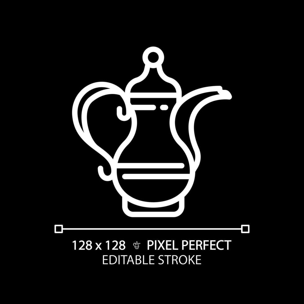 arabicum kaffe pott vit linjär ikon för mörk tema. antik handgjort traditionell pott. unik prestigefyllda kultur. tunn linje illustration. isolerat symbol för natt läge. redigerbar stroke vektor