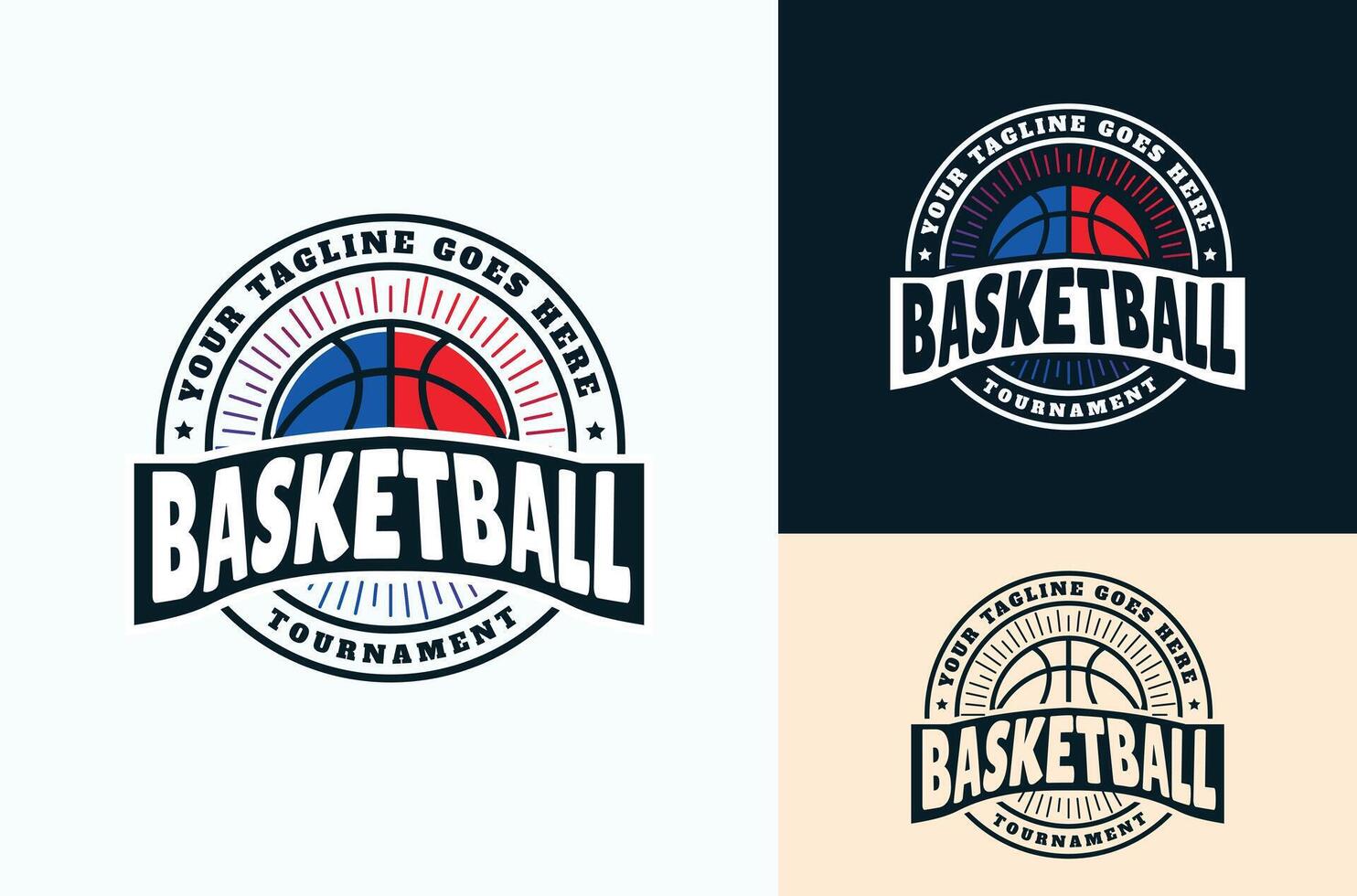 amerikanisch Sport Basketball Jahrgang retro Verein Emblem. Basketball mit rot und Blau Reflexionen, Turnier, Design Vorlage vektor