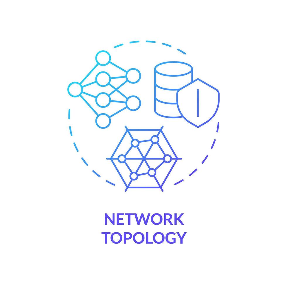 Netzwerk Topologie Blau Gradient Konzept Symbol. System Struktur Aufbau. Daten Verwaltung. Effizienz Management. runden gestalten Linie Illustration. abstrakt Idee. Grafik Design. einfach zu verwenden vektor