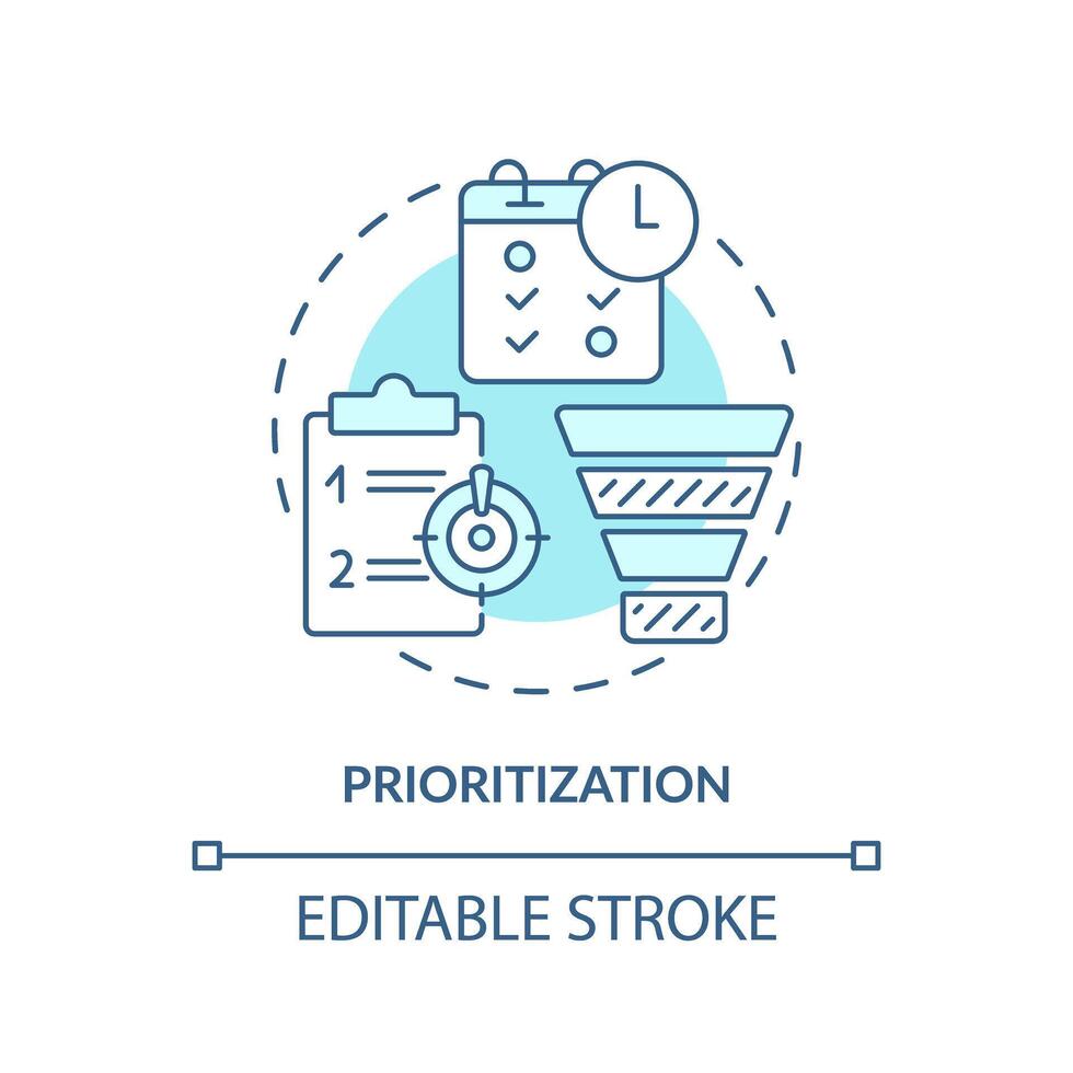 Priorisierung Sanft Blau Konzept Symbol. Aufgabe Management, Produktivität. runden gestalten Linie Illustration. abstrakt Idee. Grafik Design. einfach zu verwenden im Infografik, Werbung Material, Artikel vektor