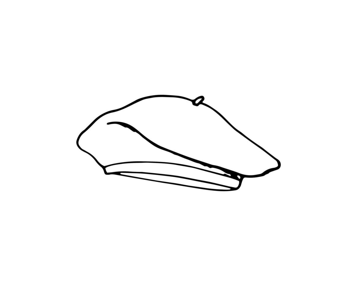 ritad för hand kvinnors basker hatt isolerat på vit bakgrund. mode kvinnors hatt skiss isolerat illustration. vektor