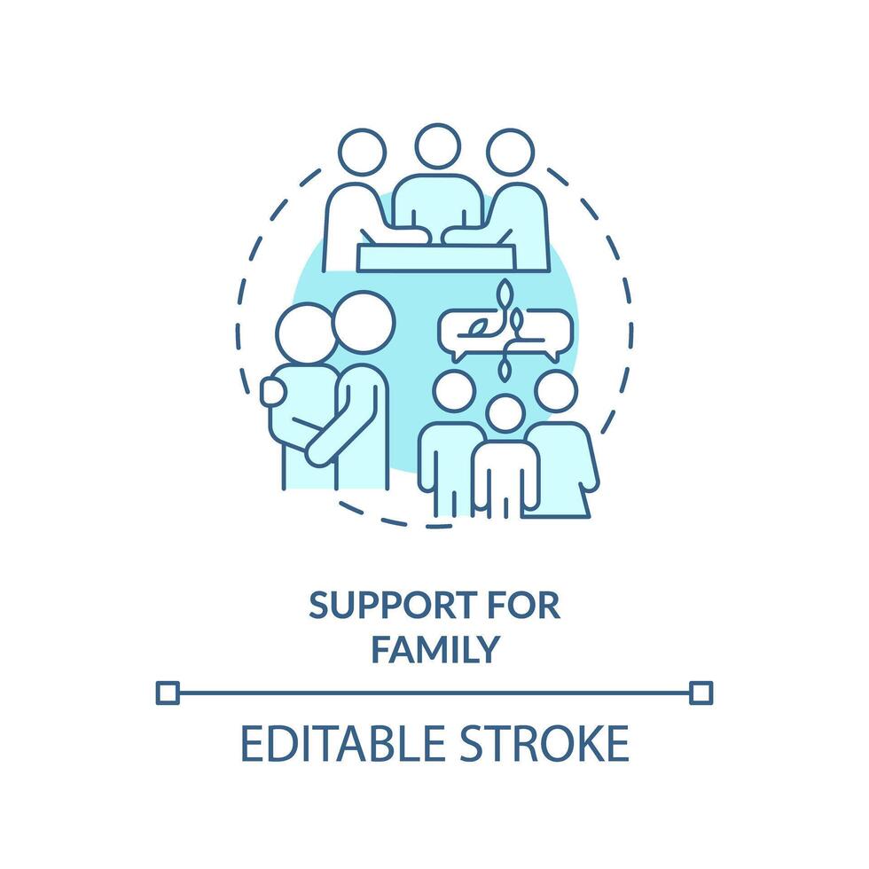 Unterstützung zum Familie Sanft Blau Konzept Symbol. mental Hilfe, Hilfe. runden gestalten Linie Illustration. abstrakt Idee. Grafik Design. einfach zu verwenden im Infografik, Präsentation, Broschüre, Heft vektor