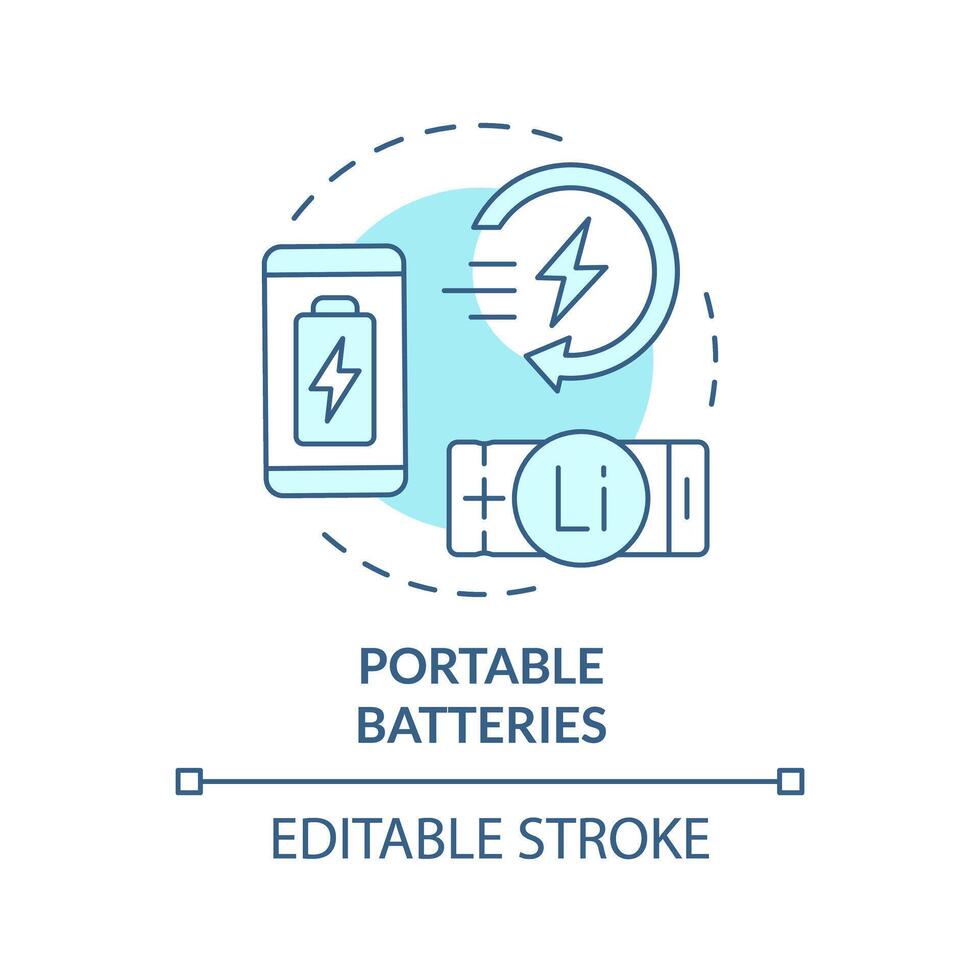 tragbar Batterien Sanft Blau Konzept Symbol. Verbraucher Elektronik. Lithium Revolution, schnell aufladen. runden gestalten Linie Illustration. abstrakt Idee. Grafik Design. einfach zu verwenden im Broschüre, Heft vektor