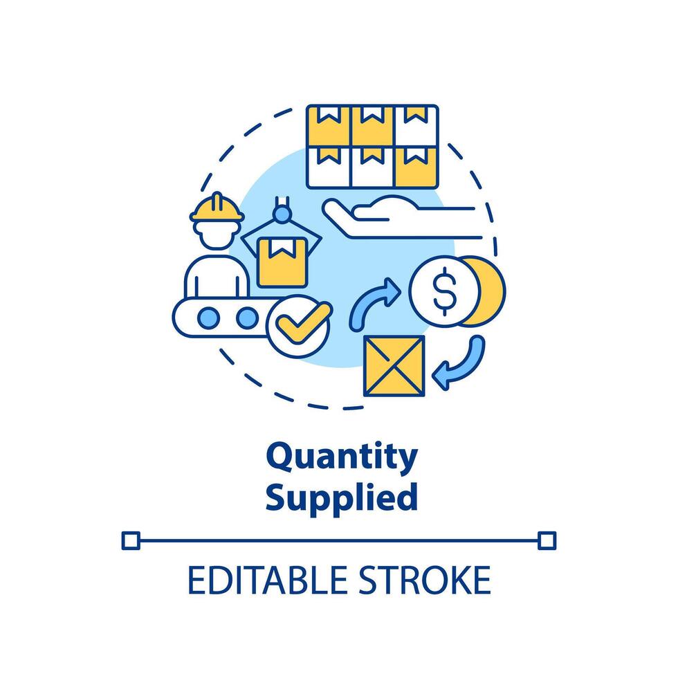 Menge liefert multi Farbe Konzept Symbol. Spezifisch Menge von Produkte zum Verkauf beim gegeben Preis. runden gestalten Linie Illustration. abstrakt Idee. Grafik Design. einfach zu verwenden im Broschüre Marketing vektor