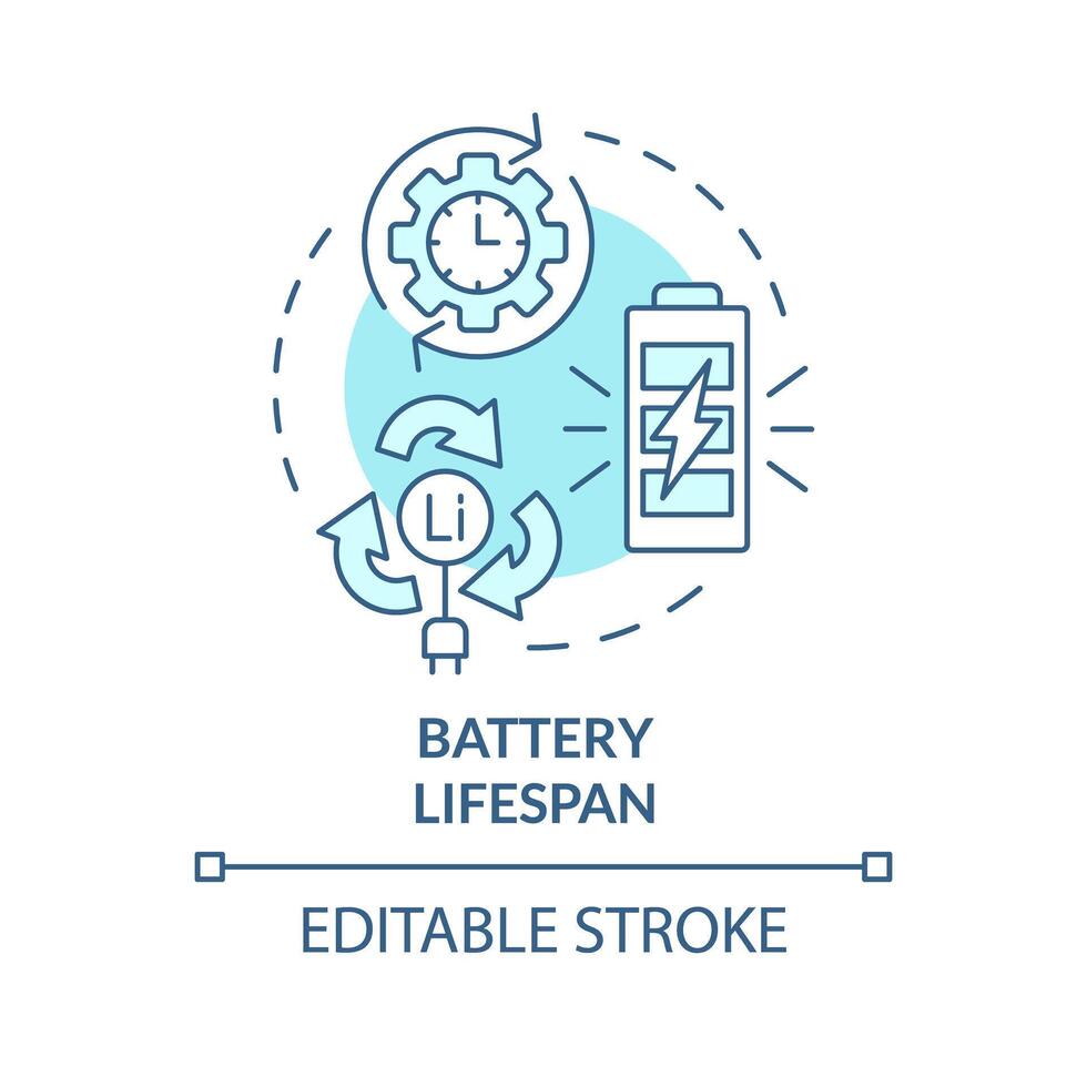 Batterie Lebensdauer Sanft Blau Konzept Symbol. Lithium Batterie Kapazität. Laden Evolution. runden gestalten Linie Illustration. abstrakt Idee. Grafik Design. einfach zu verwenden im Broschüre, Heft vektor