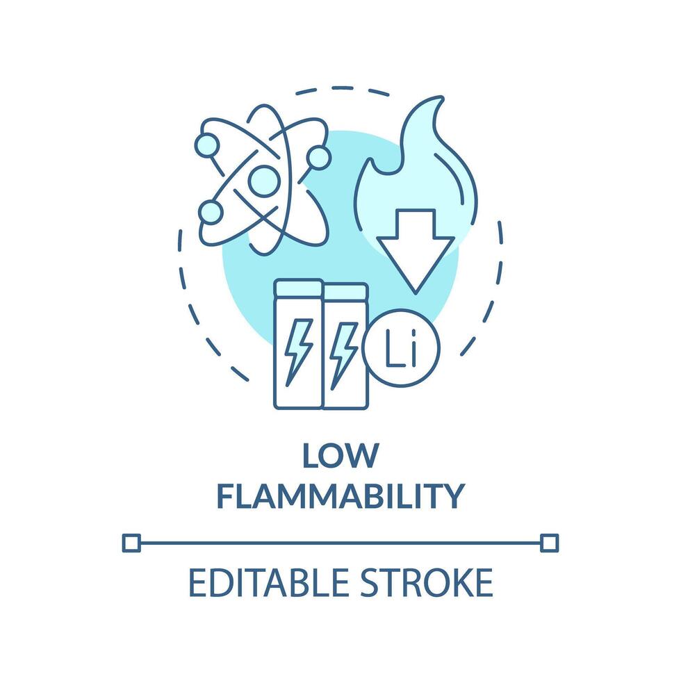 låg brännbarhet mjuk blå begrepp ikon. litium rotation, industri reglering. miljömässigt vänlig. runda form linje illustration. abstrakt aning. grafisk design. lätt till använda sig av i broschyr vektor