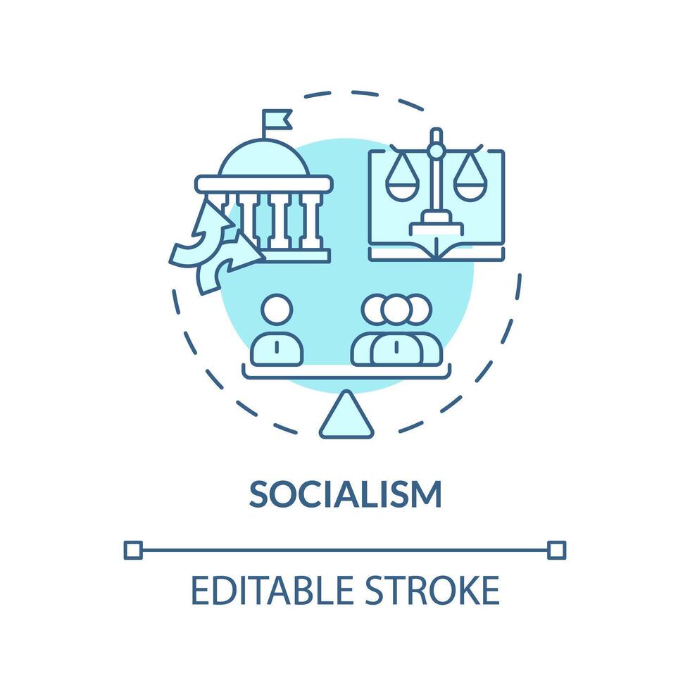 socialism ideologi mjuk blå begrepp ikon. kollektiv ekonomi planera. auktoritär politisk strukturera. runda form linje illustration. abstrakt aning. grafisk design. lätt till använda sig av vektor