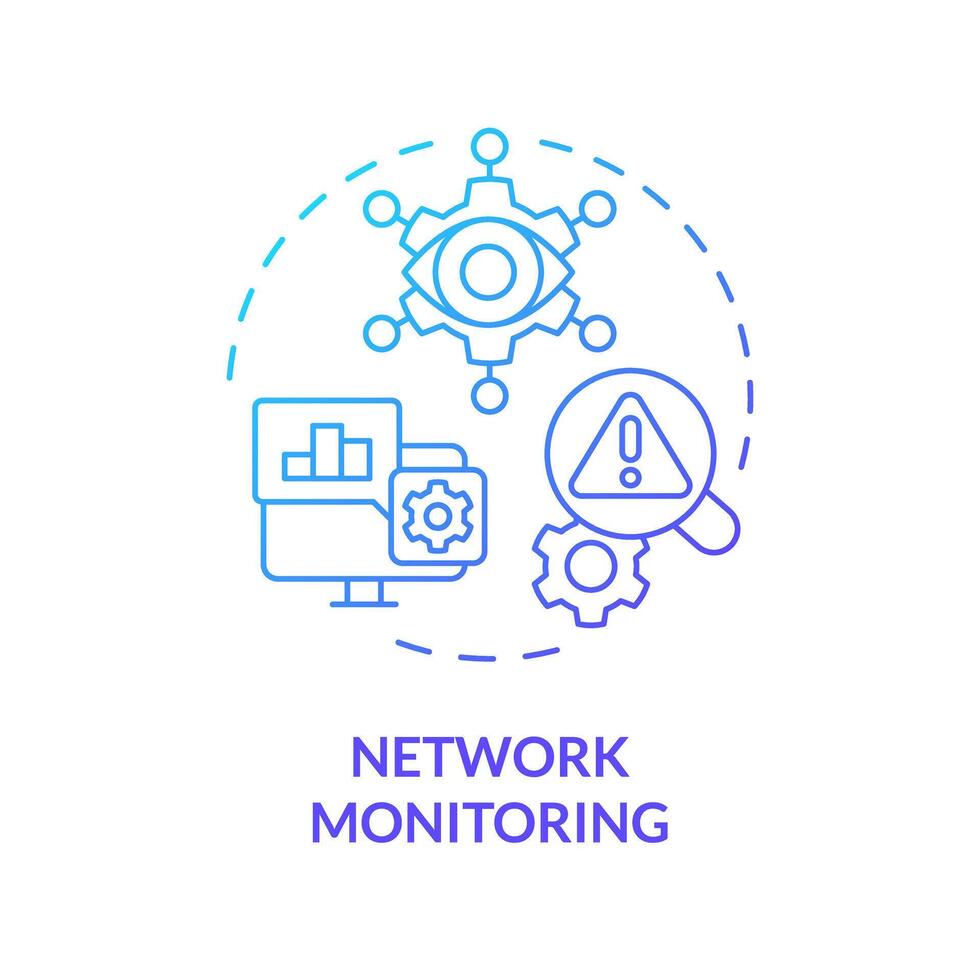 Netzwerk Überwachung Blau Gradient Konzept Symbol. Bewertung Management, Erkennung. Digital Verfolgung, Verbindung Kontrolle. runden gestalten Linie Illustration. abstrakt Idee. Grafik Design. einfach zu verwenden vektor