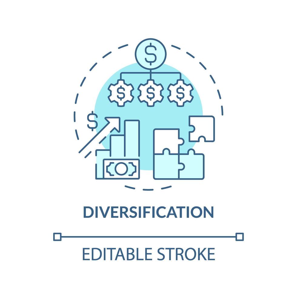 diversifiering mjuk blå begrepp ikon. investering strategi. risk lindring Metod. investera i p2p lån. runda form linje illustration. abstrakt aning. grafisk design. lätt till använda sig av i marknadsföring vektor