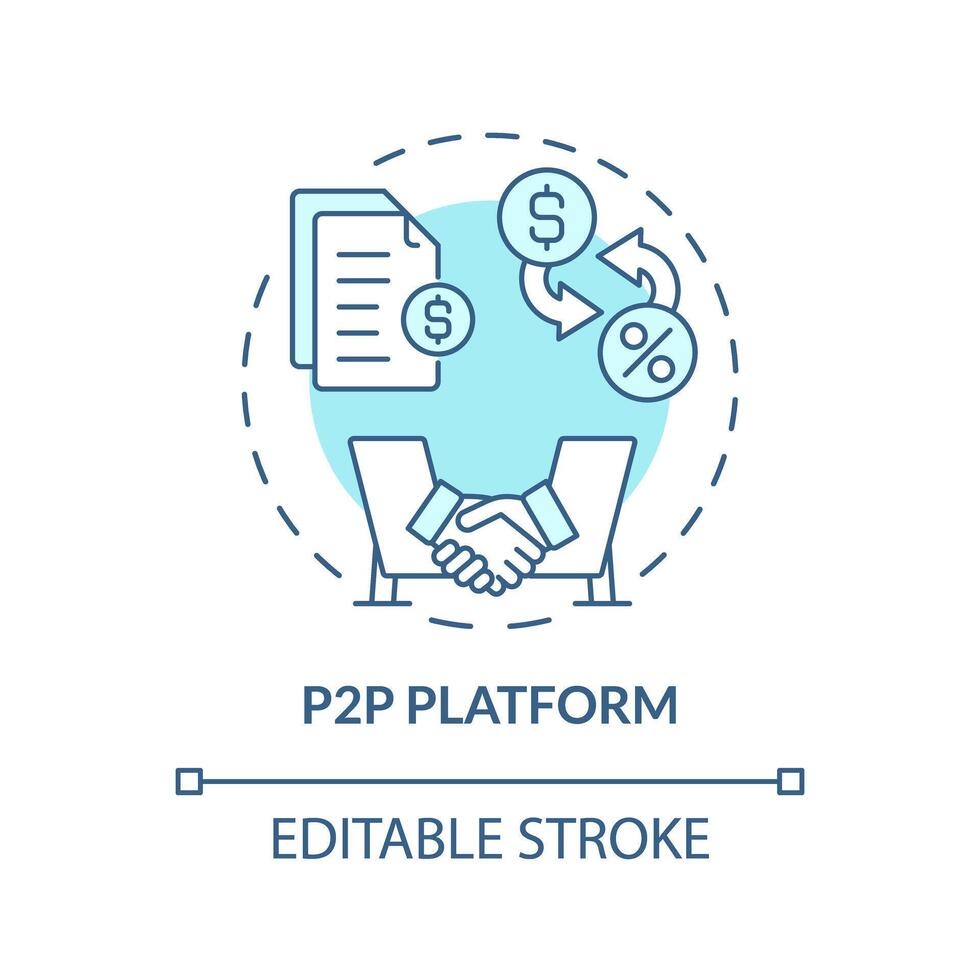 p2p Plattform Sanft Blau Konzept Symbol. suchen und verbinden Kreditnehmer und Kreditgeber. runden gestalten Linie Illustration. abstrakt Idee. Grafik Design. einfach zu verwenden im Marketing vektor