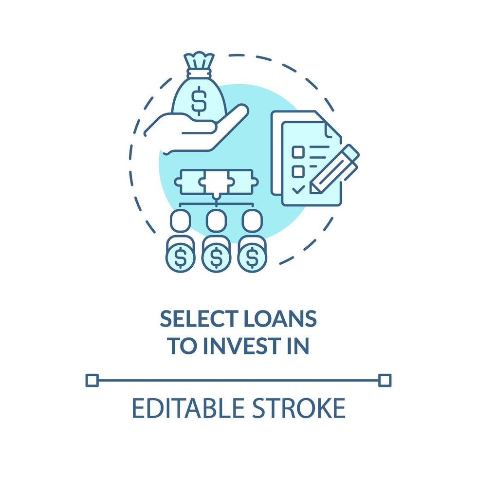 Välj lån till investera i mjuk blå begrepp ikon. välja lån till fond. peer-to-peer utlåning. investering. runda form linje illustration. abstrakt aning. grafisk design. lätt till använda sig av i marknadsföring vektor