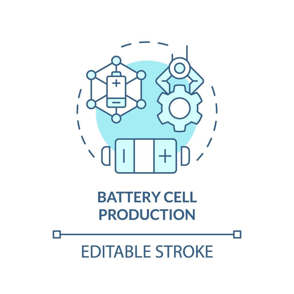 batteri cell produktion mjuk blå begrepp ikon. litium industri. bärbar elektronik tillverkning. runda form linje illustration. abstrakt aning. grafisk design. lätt till använda sig av i broschyr, häfte vektor