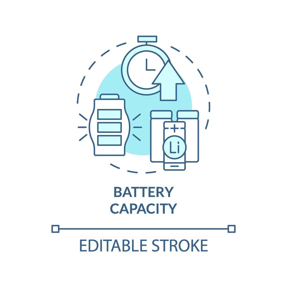 batteri kapacitet mjuk blå begrepp ikon. energi lagring systemet. laddningsbart ackumulator. runda form linje illustration. abstrakt aning. grafisk design. lätt till använda sig av i broschyr, häfte vektor