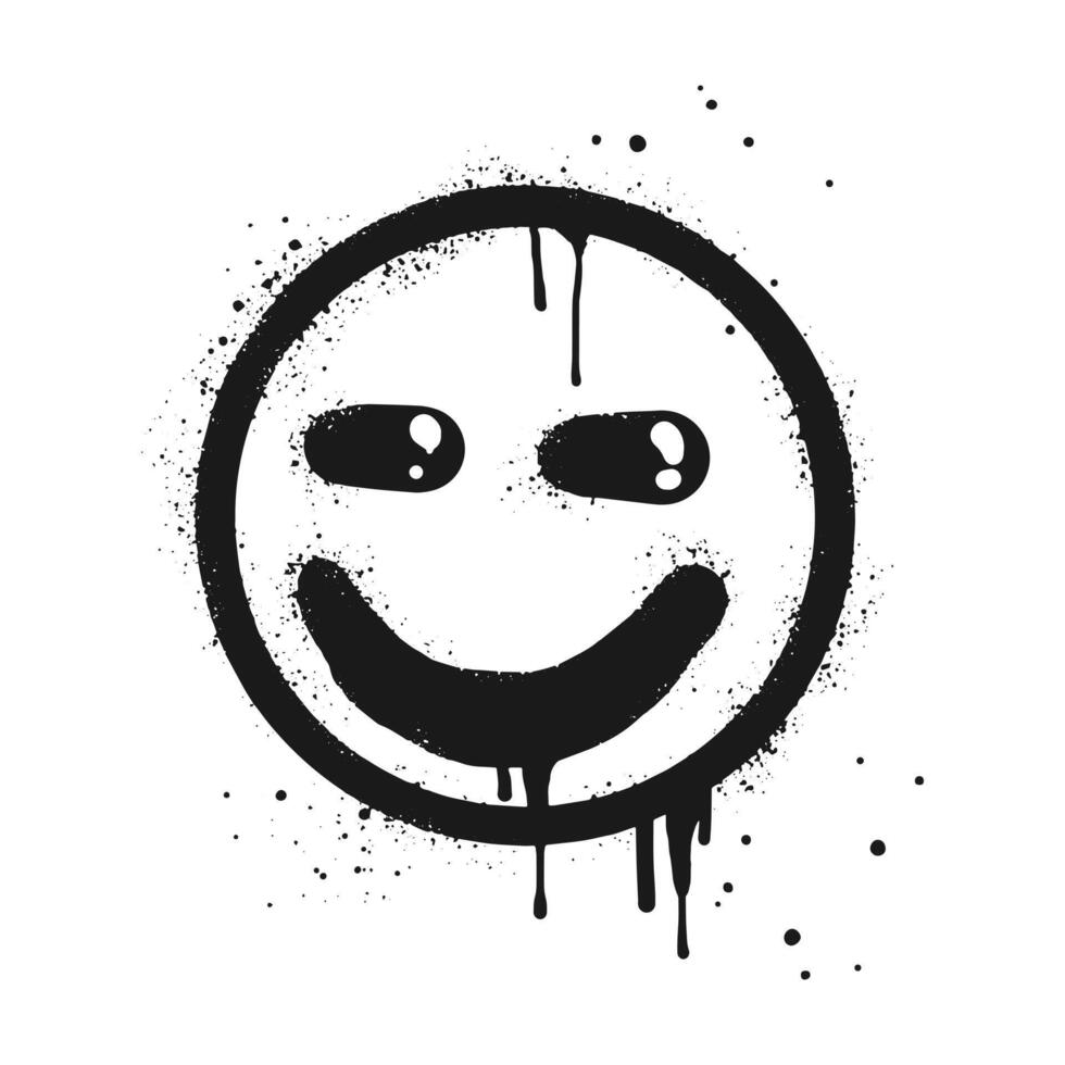 leende ansikte emoji karaktär. spray målad graffiti leende ansikte i svart över vit. isolerat på vit bakgrund. vektor illustration