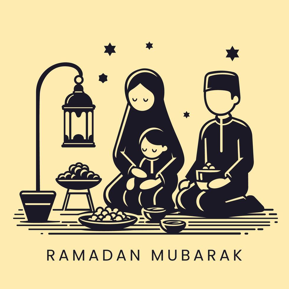 Ramadan Mubarak, Ramadan karem, mit Familie vektor