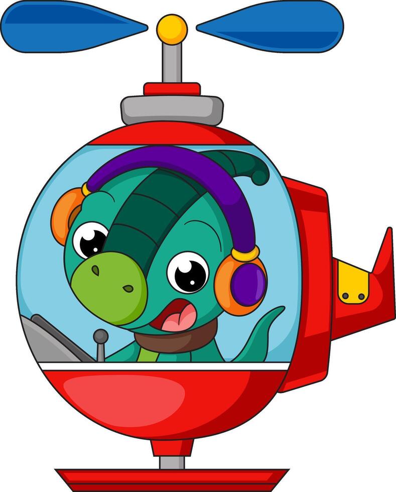 süß wenig Dinosaurier Karikatur auf ein Hubschrauber vektor