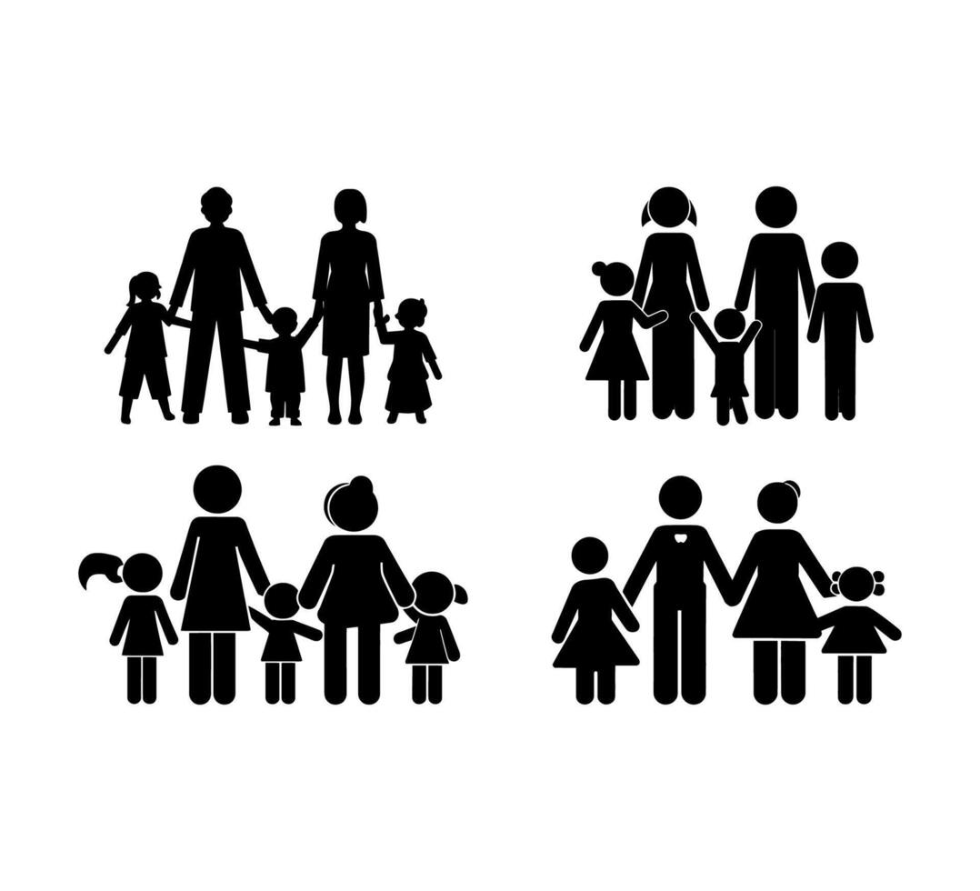 ein Sammlung von Familien halten Hände Silhouette Vektor Illustration auf ein Weiß Hintergrund