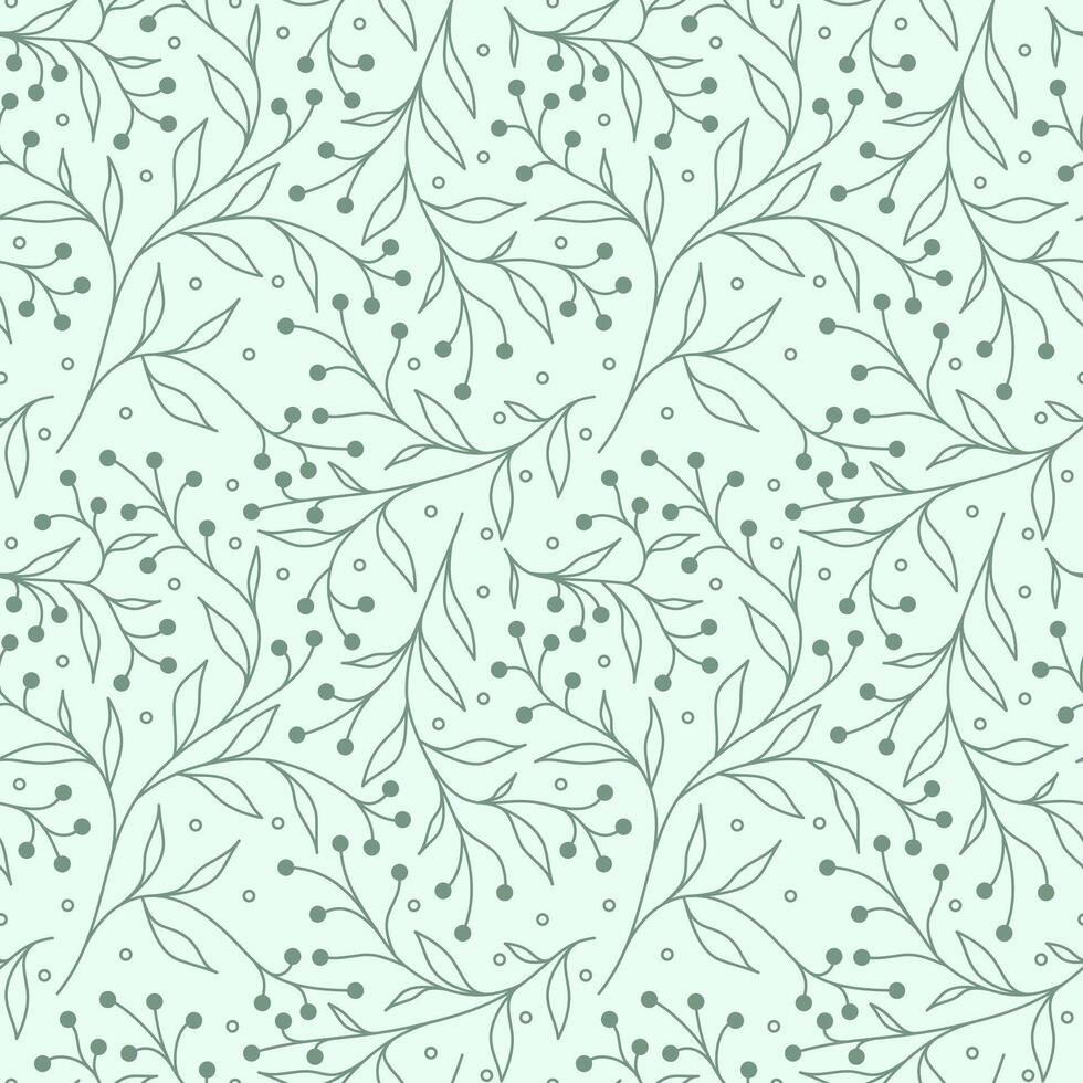 schön Blumen- Thema nahtlos Muster Vektor. Grün Blatt, Blume und Obst auf Licht Grün Hintergrund. Garten Hintergrund. Design zum Gruß Karte, Geschenk Kasten, Verpackung Papier, Stoff, Kleid, Schal. vektor