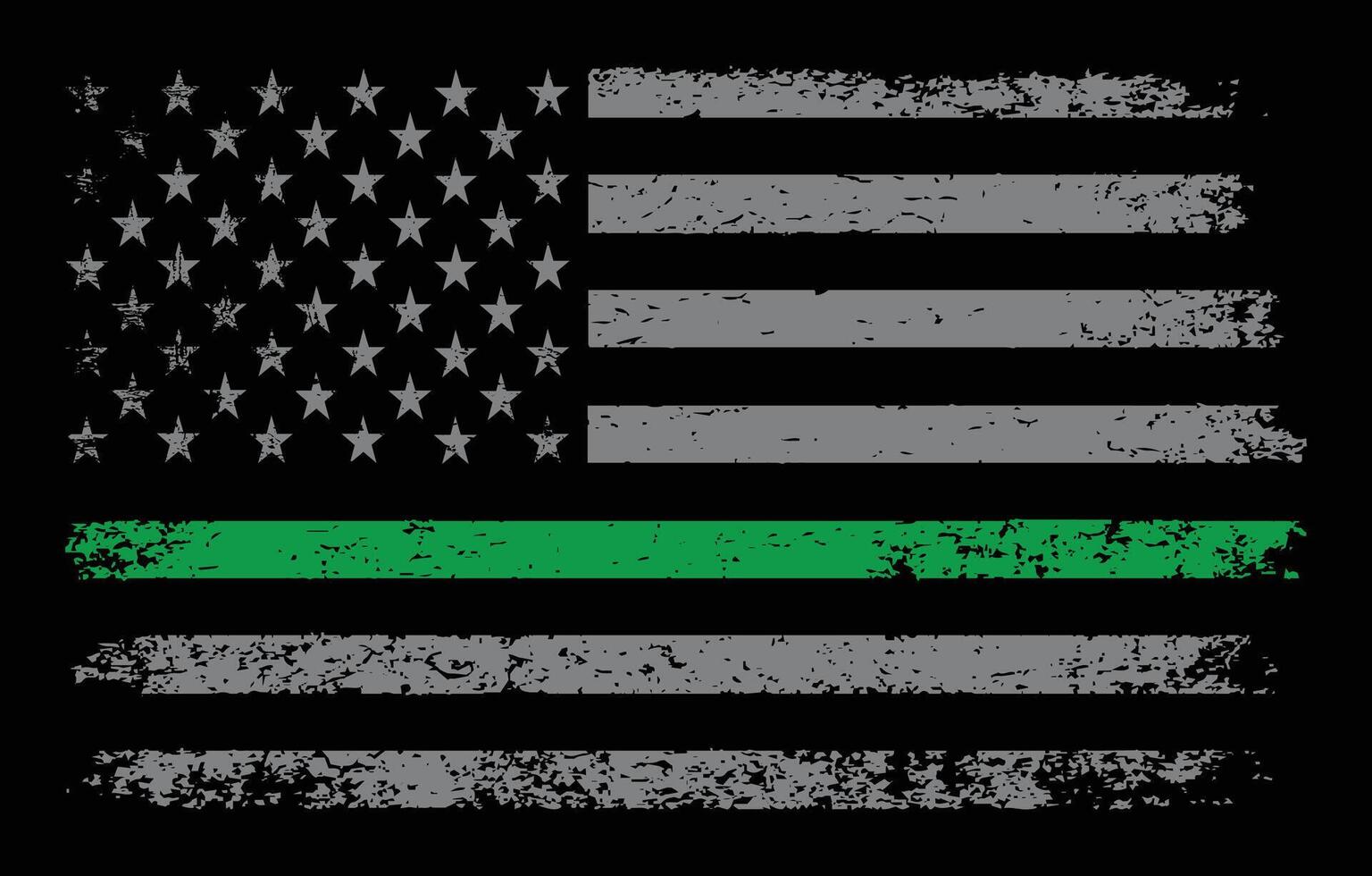 amerikanisch betrübt Flagge mit dünn Grün Linie Vektor Vorlage. es ist ein Symbol von unterstützen zum Bundes Gesetz Durchsetzung Agenten