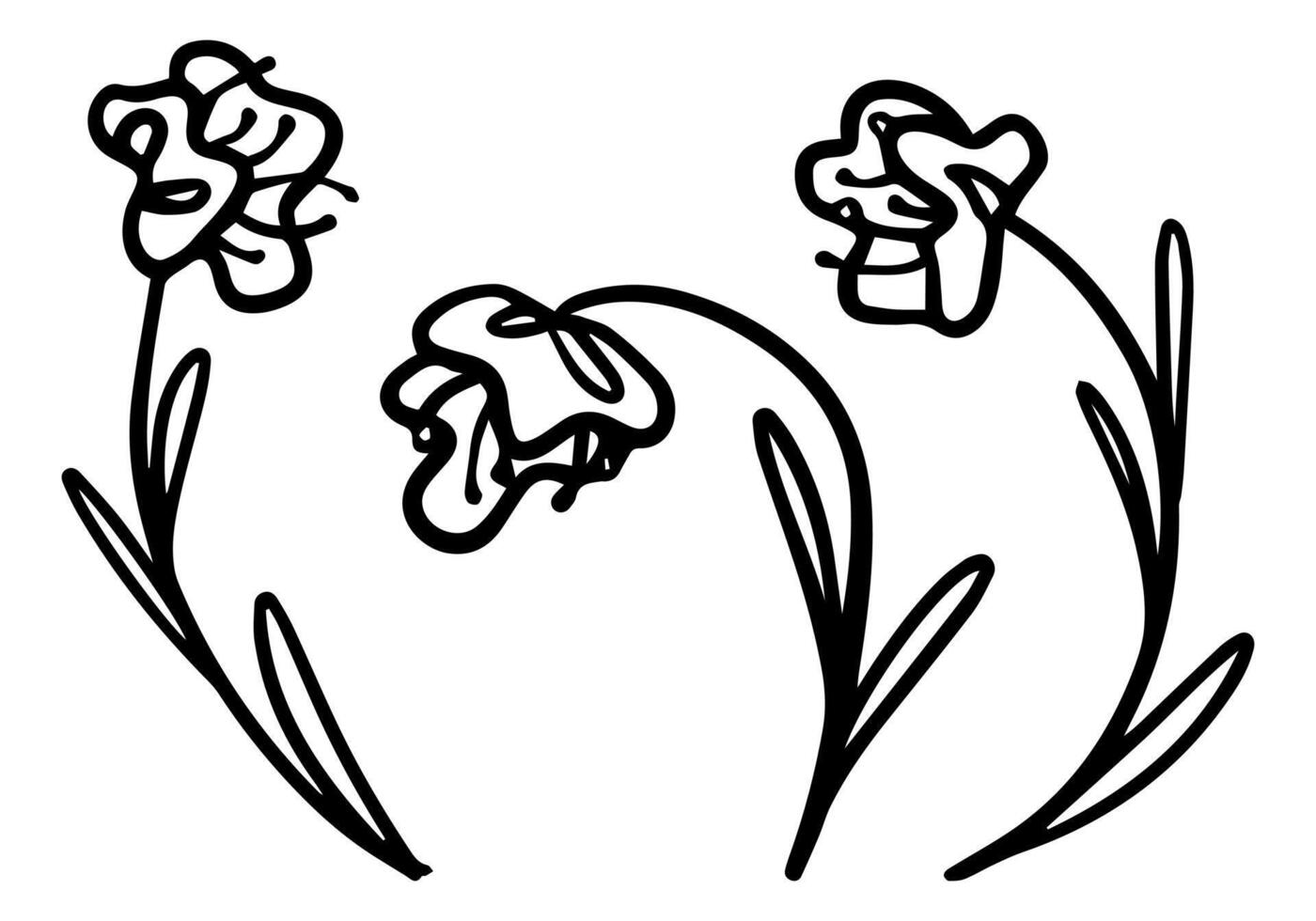 klotter uppsättning av abstrakt blommor. hand dragen vektor illustrationer. svart översikt årgång ritningar isolerat på vit. enkel kontur fantasi botanisk element för design, kort, skriva ut, dekor, klistermärken.