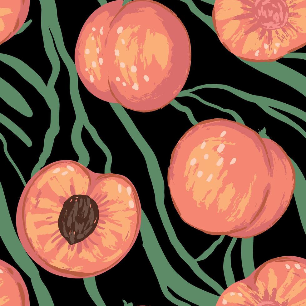 sömlös mönster av persikor i modern stil. vektor samtida prydnad av färsk gott frukter.