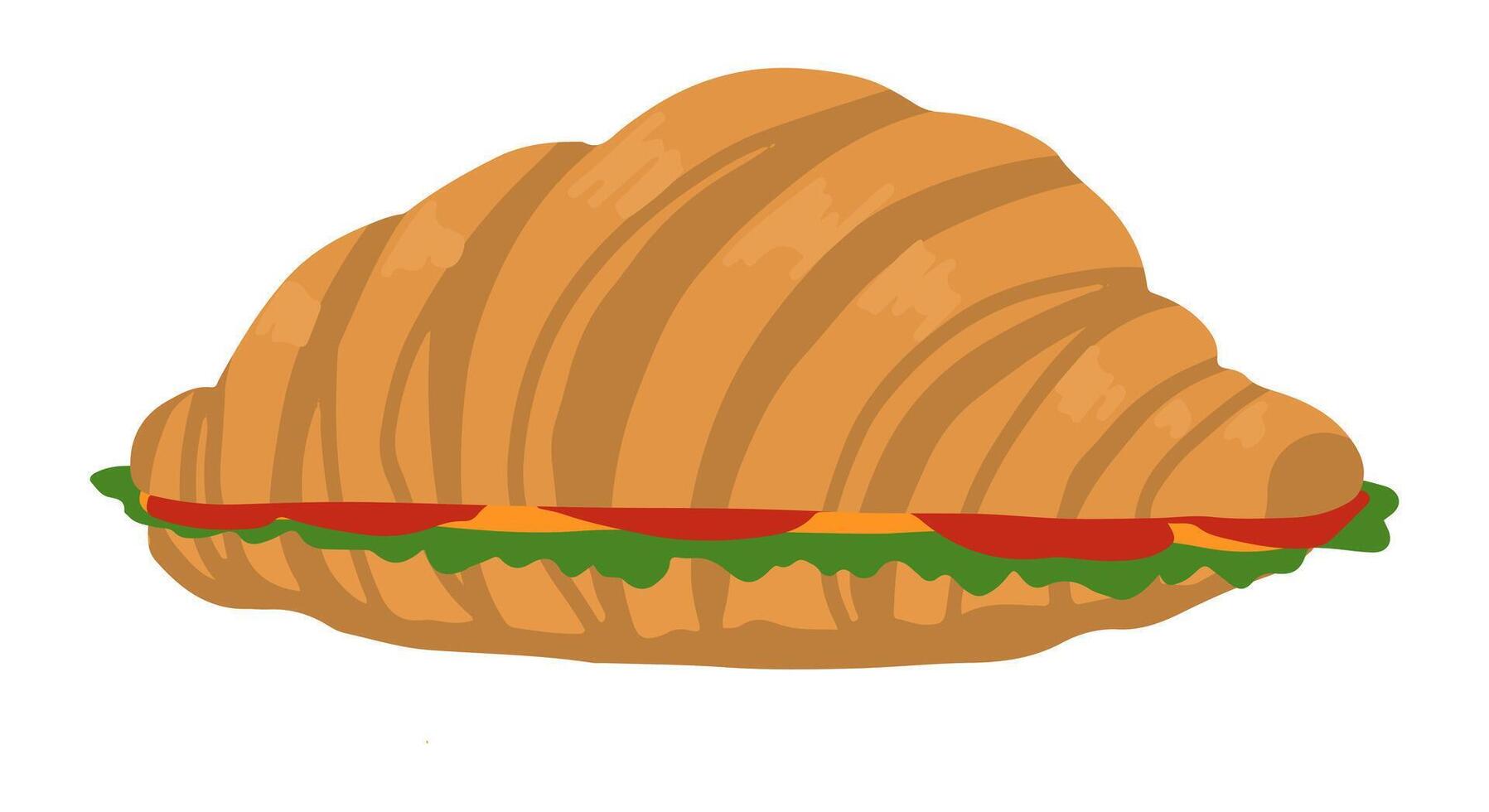 smörgås croissant. hand dragen vektor illustration i platt stil. enda snabb mat klotter. tecknad serie ClipArt isolerat på vit bakgrund.