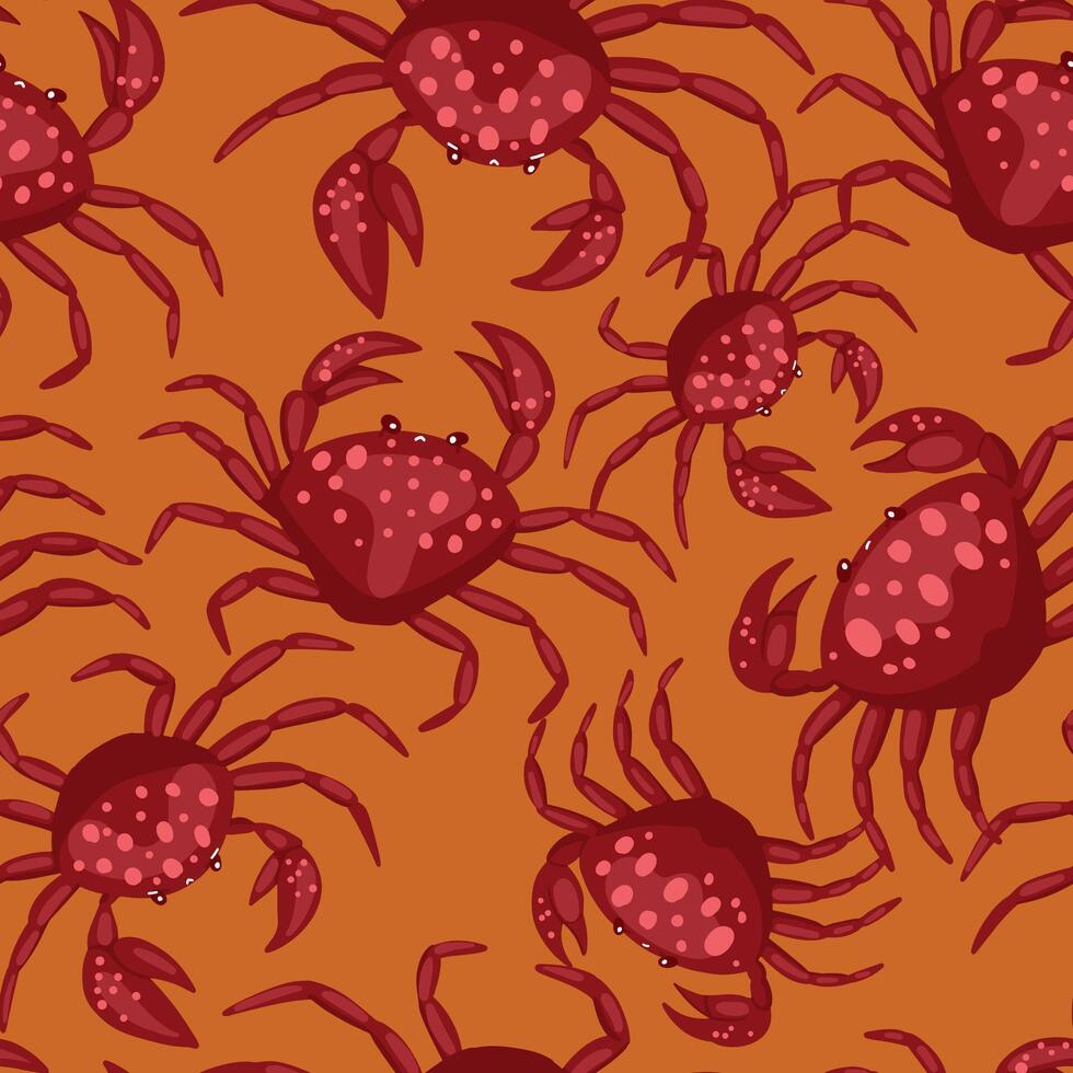 süß Krabben und Muscheln. abstrakt Vektor nahtlos Muster. farbig Karikatur Ornament mit Meer Tiere. komisch modern Design zum drucken, Stoff, Textil, Hintergrund, Hintergrund, wickeln, Karte, Dekor.