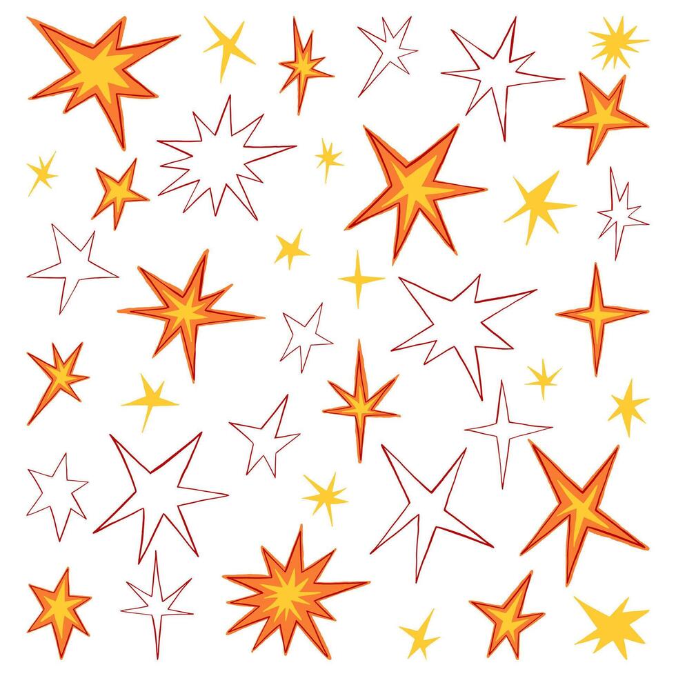 Sammlung von polygonal Sterne Formen. einstellen von abstrakt Vektor Illustration. retro Stil Cliparts isoliert auf Weiß Hintergrund. Design Elemente zum drucken, Dekor, Aufkleber.