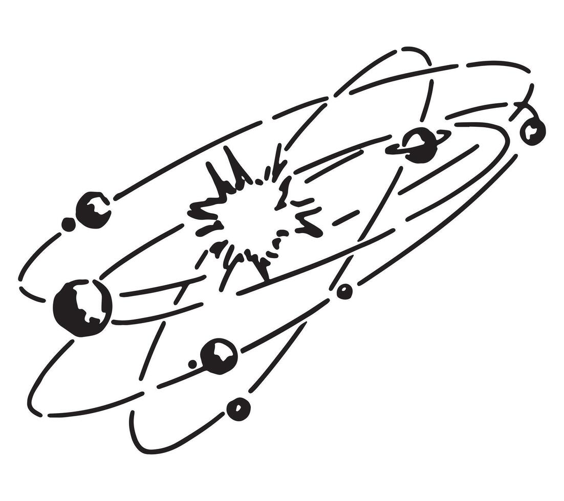 kosmisk Plats objekt klotter. översikt teckning av galaktisk. astronomi vetenskap abstrakt skiss. hand dragen vektor illustration isolerat på vit.