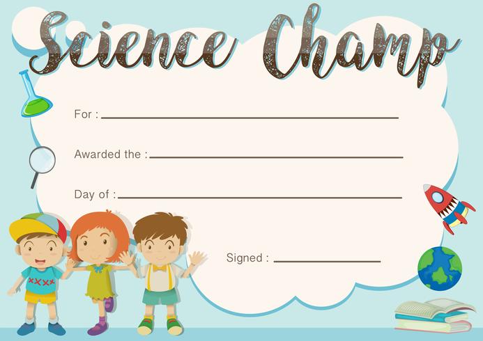 Science-Champion-Preisschablone mit Kindern im Hintergrund vektor