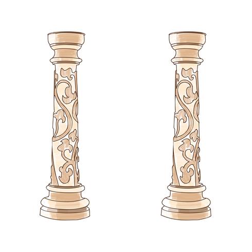 Stylized Grekiska Doodle Column Doric Ionic Corinthian kolumner. Vektor illustration. Klassisk arkitektur