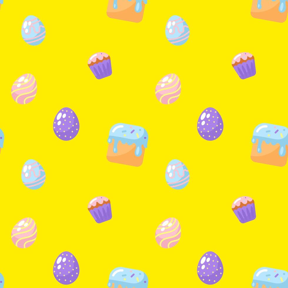 glücklich Ostern nahtlos Muster mit Eier und Kuchen vektor
