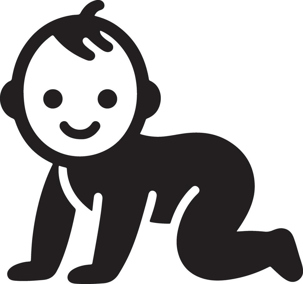 minimal süß lächelnd Baby kriechen Symbol schwarz Farbe Silhouette, Logo, Clip Art, Symbol 17 vektor