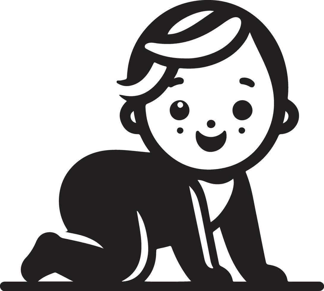 minimal süß lächelnd Baby kriechen Symbol schwarz Farbe Silhouette, Logo, Clip Art, Symbol vektor