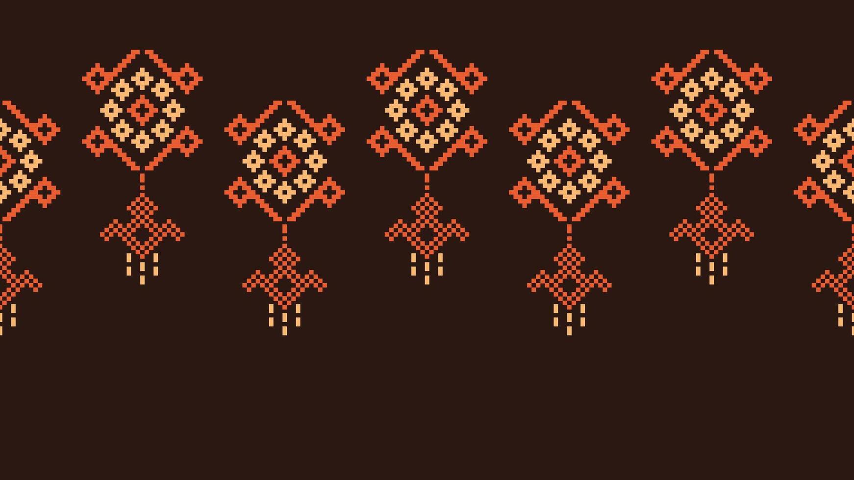 traditionell etnisk motiv ikat geometrisk tyg mönster korsa stitch.ikat broderi etnisk orientalisk pixel brun bakgrund. abstrakt, vektor, illustration. textur, halsduk, dekoration, tapeter. vektor