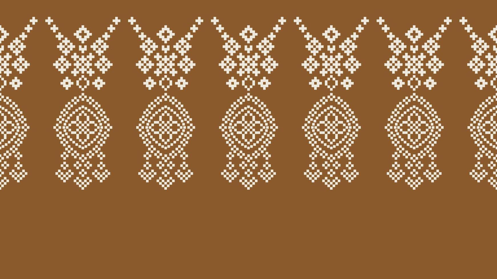 traditionell etnisk motiv ikat geometrisk tyg mönster korsa stitch.ikat broderi etnisk orientalisk pixel brun bakgrund. abstrakt, vektor, illustration. textur, halsduk, dekoration, tapeter. vektor