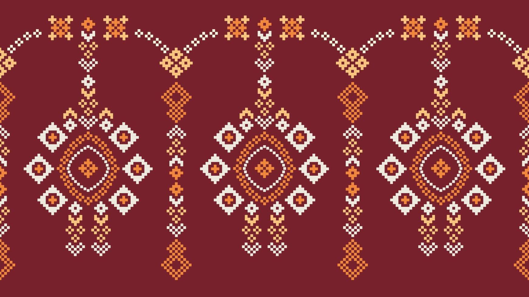 traditionell ethnisch Motive Ikat geometrisch Stoff Muster Kreuz Stich.ikat Stickerei ethnisch orientalisch Pixel rot Hintergrund. abstrakt, vektor, illustration. Textur, Weihnachten, Dekoration, Tapete. vektor