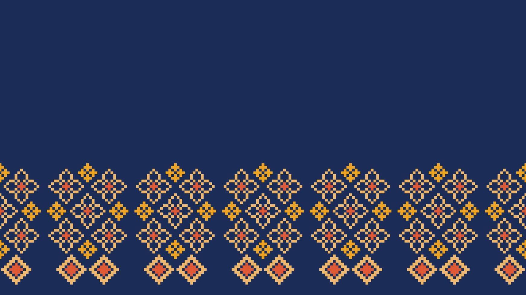 traditionell etnisk motiv ikat geometrisk tyg mönster korsa stitch.ikat broderi etnisk orientalisk pixel Marin blå bakgrund. abstrakt, vektor, illustration. textur, halsduk, dekoration, tapeter. vektor