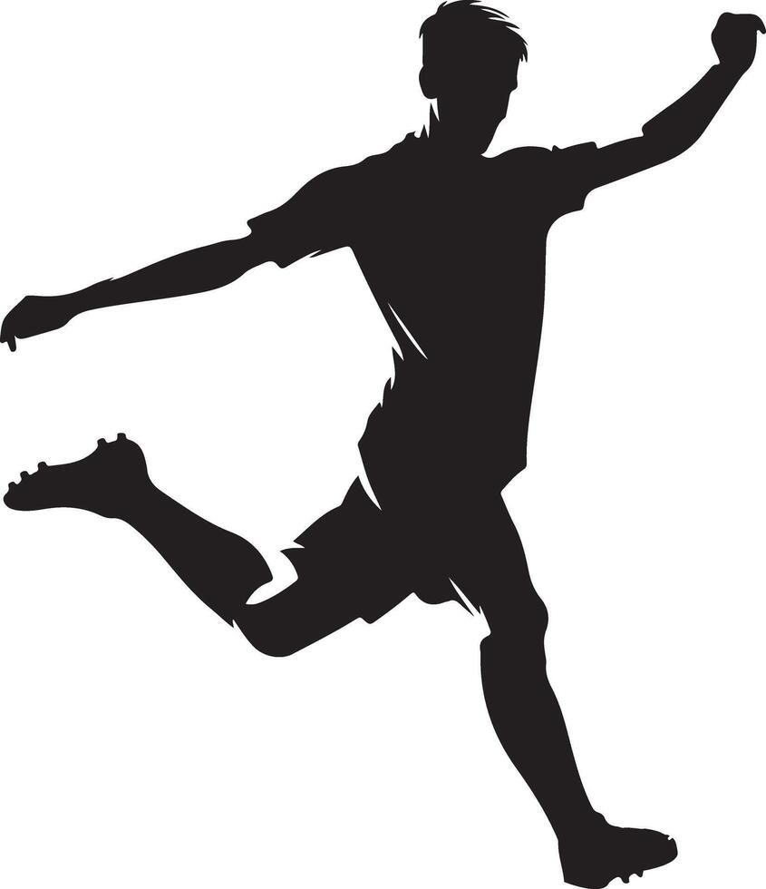 minimal jung Fußball Spieler treten ein Ball Pose Vektor Silhouette, schwarz Farbe Silhouette 18