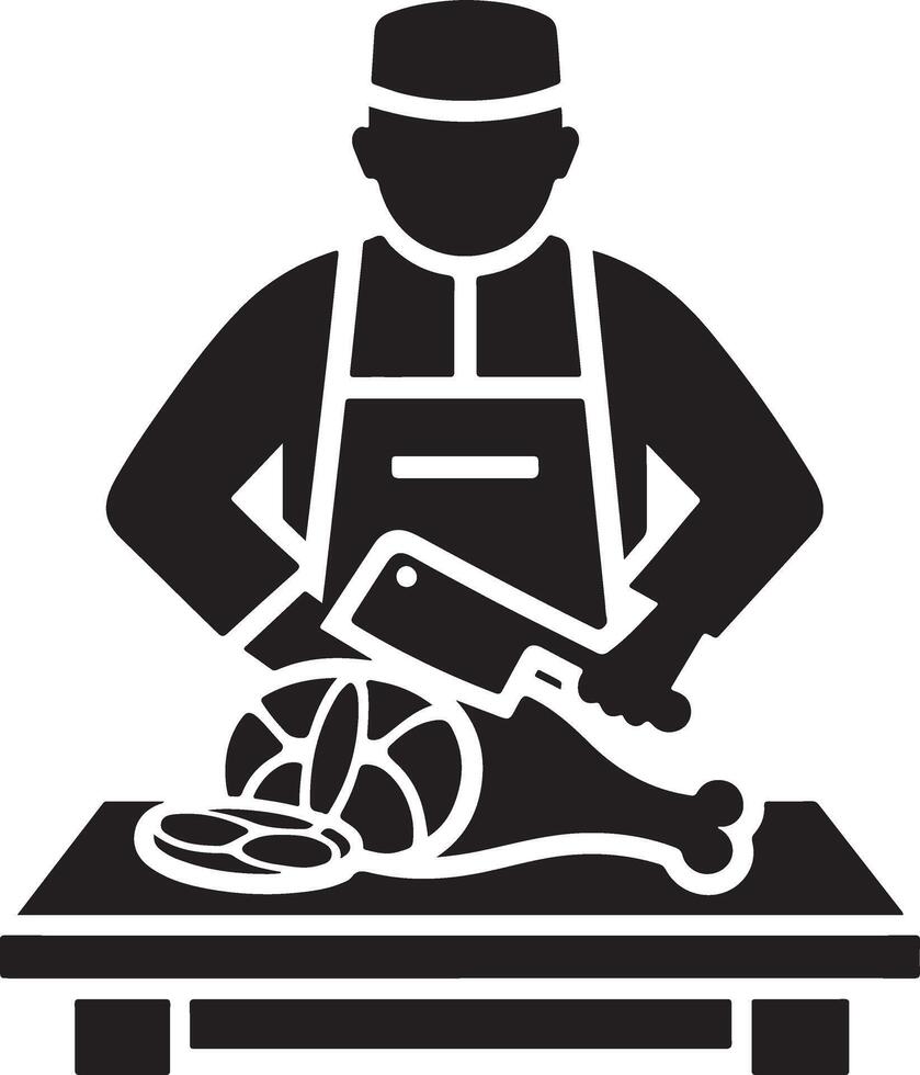 slaktare kött skärande silhuett vektor ikon, ClipArt, symbol, svart Färg