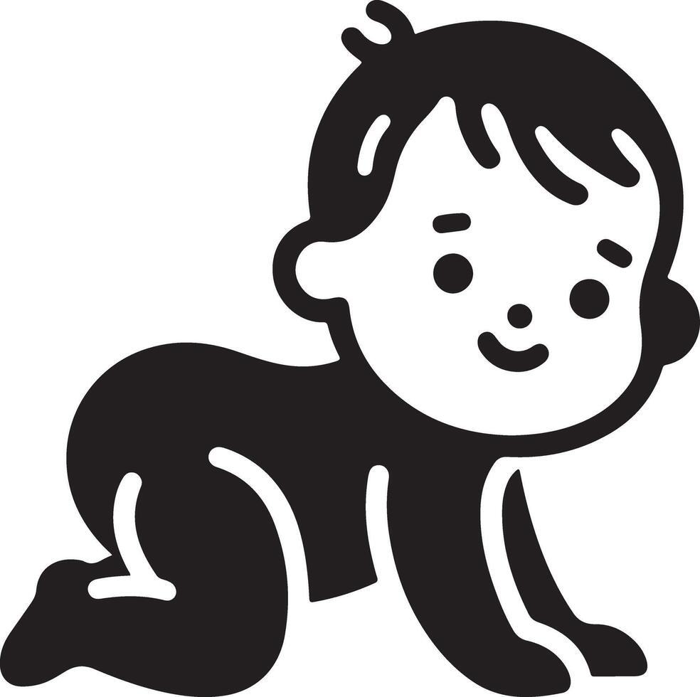 minimal söt leende bebis krypande ikon svart Färg silhuett, logotyp, ClipArt, symbol 13 vektor