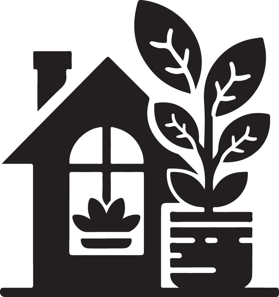 Haus Pflanze Vektor Symbol, Clip Art, Symbol, schwarz Farbe Silhouette 16