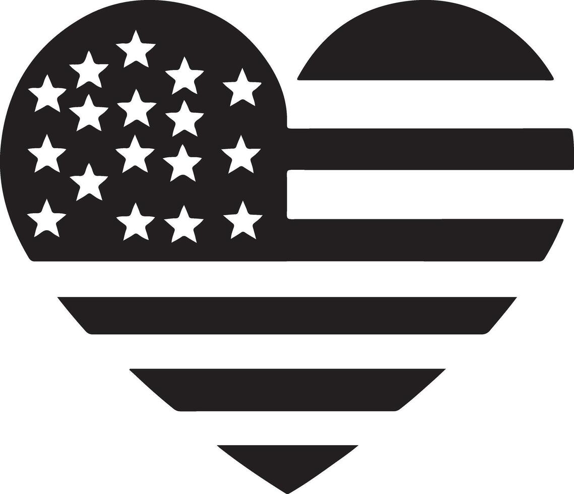 minimal hjärta form med oss flagga vektor logotyp ikon, platt symbol, svart Färg silhuett 12