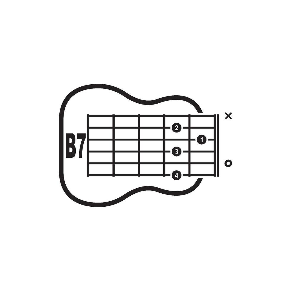 b7 Gitarre Akkord Symbol. Basic Gitarre Akkord Vektor Illustration Symbol Design