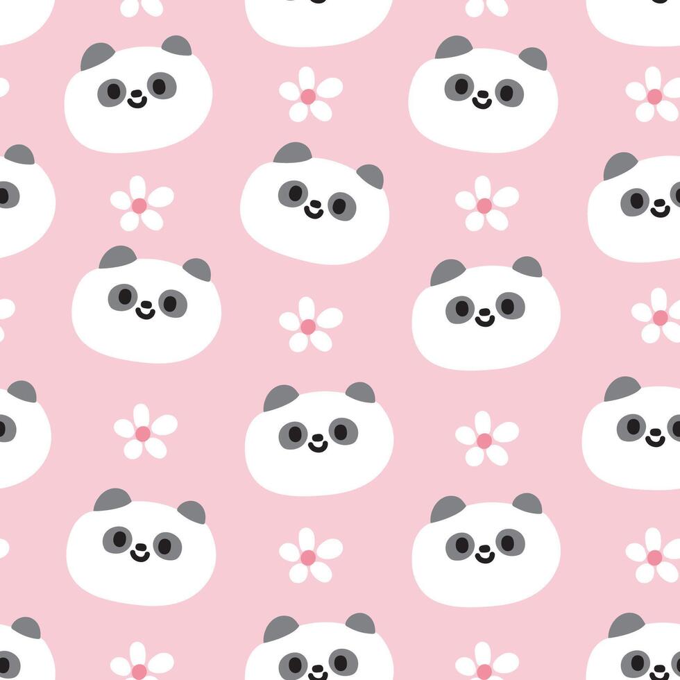 sömlös mönster av söt panda Björn ansikte med mycket liten blomma ikon på rosa bakgrund.kinesiska vild djur- karaktär tecknad serie designkläder skriva ut screen.kawaii.vector.illustration. vektor