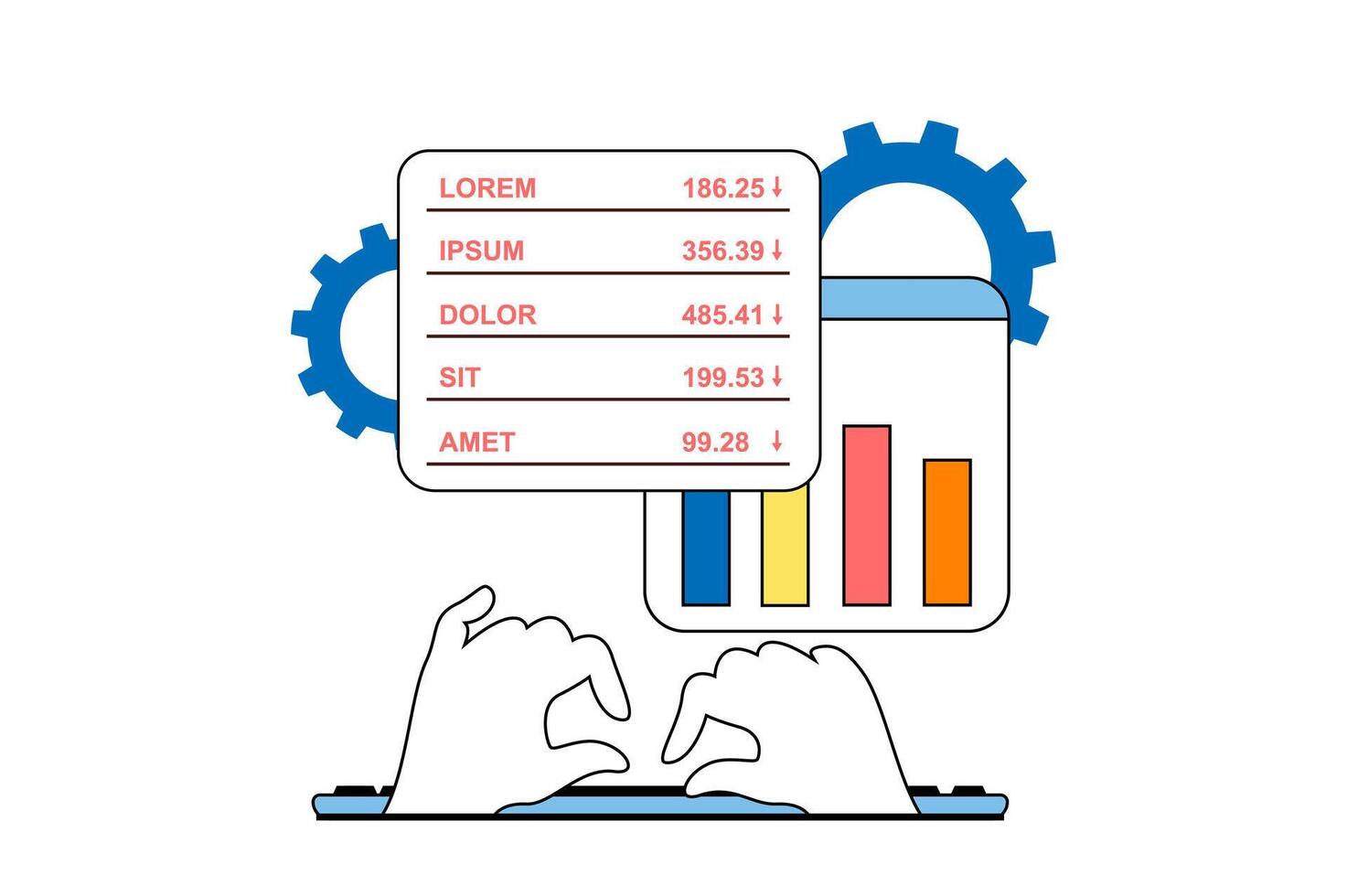 Krise Verwaltung Konzept mit Menschen Szene im eben Netz Design. wirtschaftlich Rezession und Überwachung von Performance und Unternehmen Gleichgewicht. Vektor Illustration zum Sozial Medien Banner, Marketing Material.